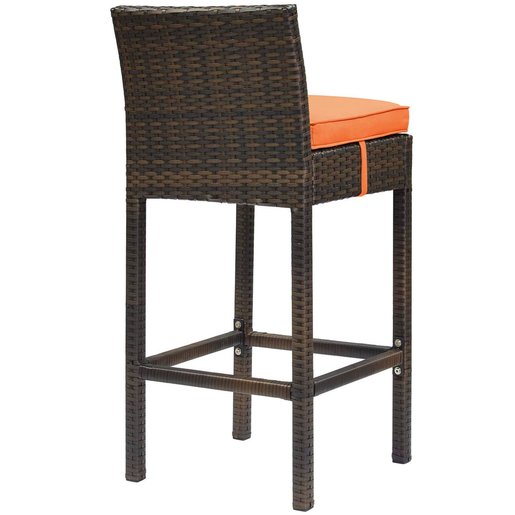 Conduit Bar Stool Outdoor Patio Wicker Rattan Set of 4 in Brown Orange