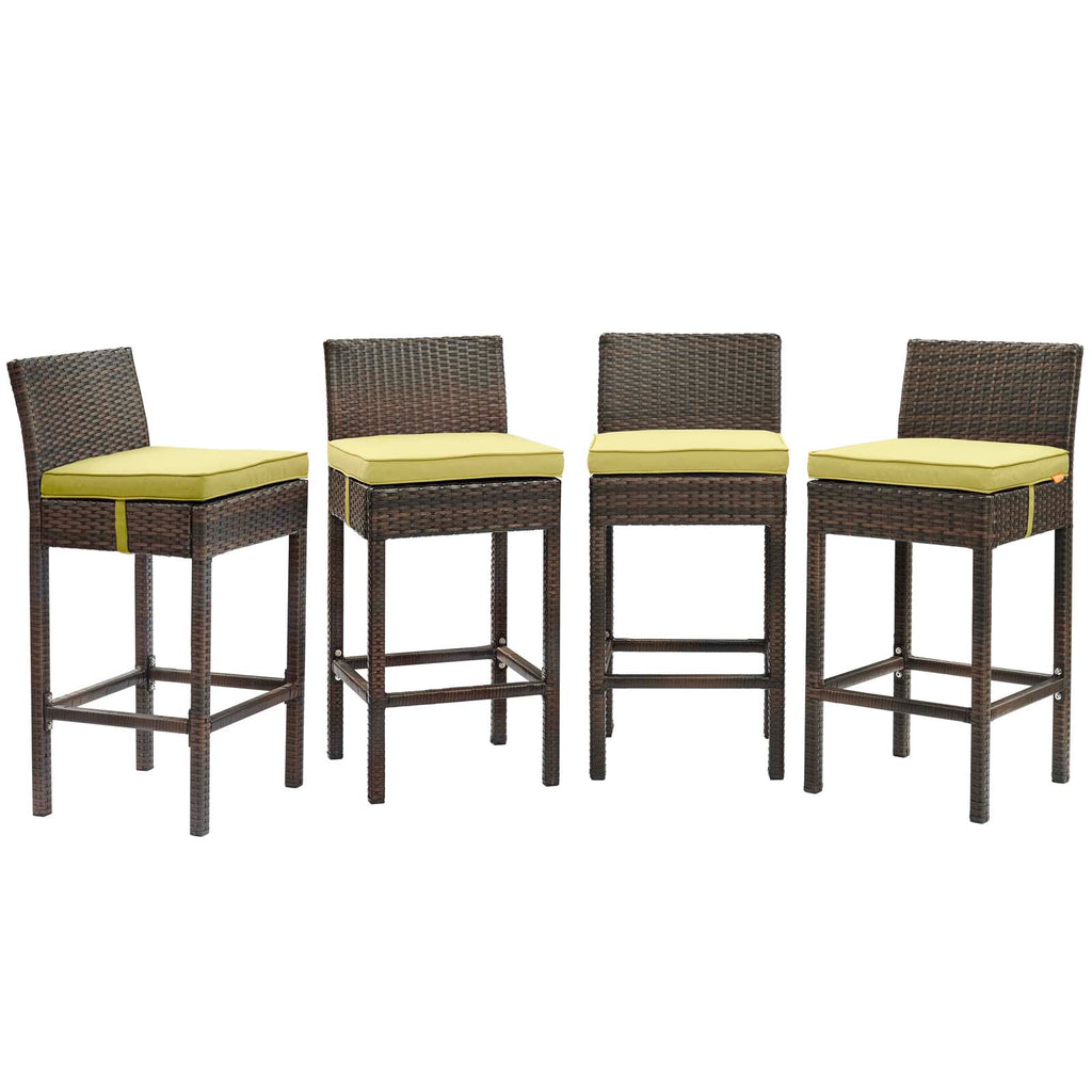 Conduit Bar Stool Outdoor Patio Wicker Rattan Set of 4 in Brown Peridot