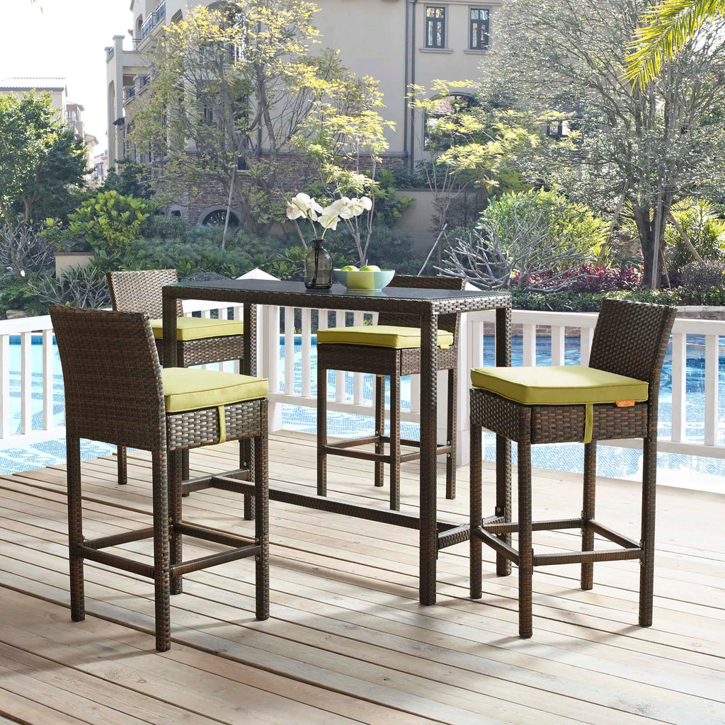 Conduit Bar Stool Outdoor Patio Wicker Rattan Set of 4 in Brown Peridot