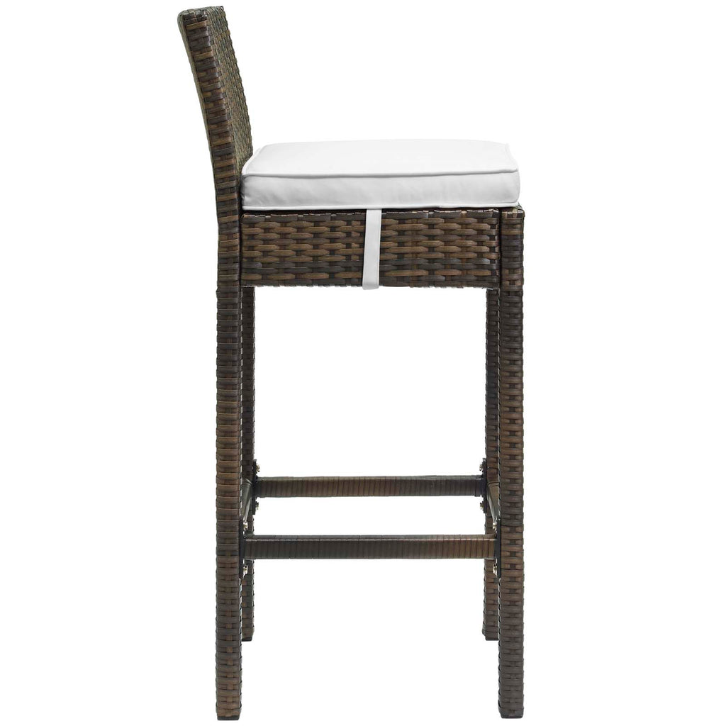 Conduit Bar Stool Outdoor Patio Wicker Rattan Set of 4 in Brown White