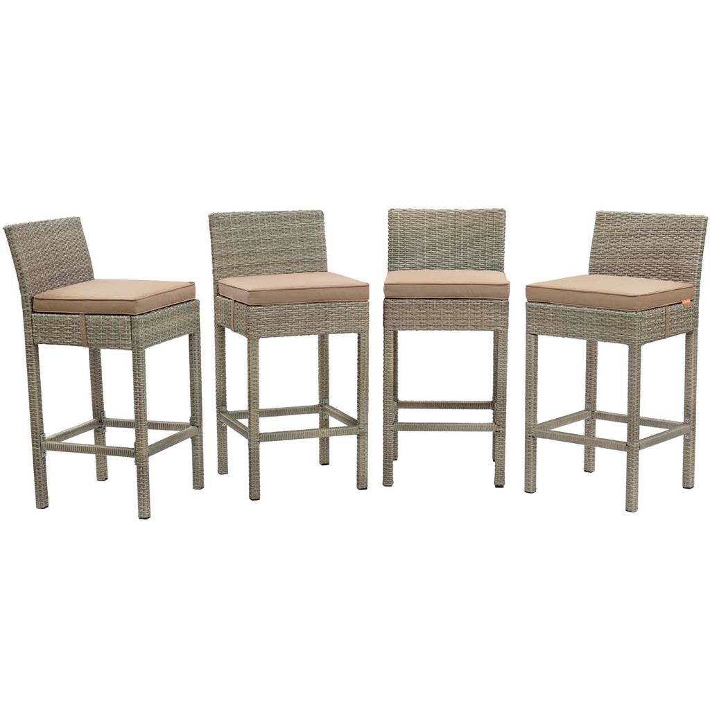 Conduit Bar Stool Outdoor Patio Wicker Rattan Set of 4 in Light Gray Mocha