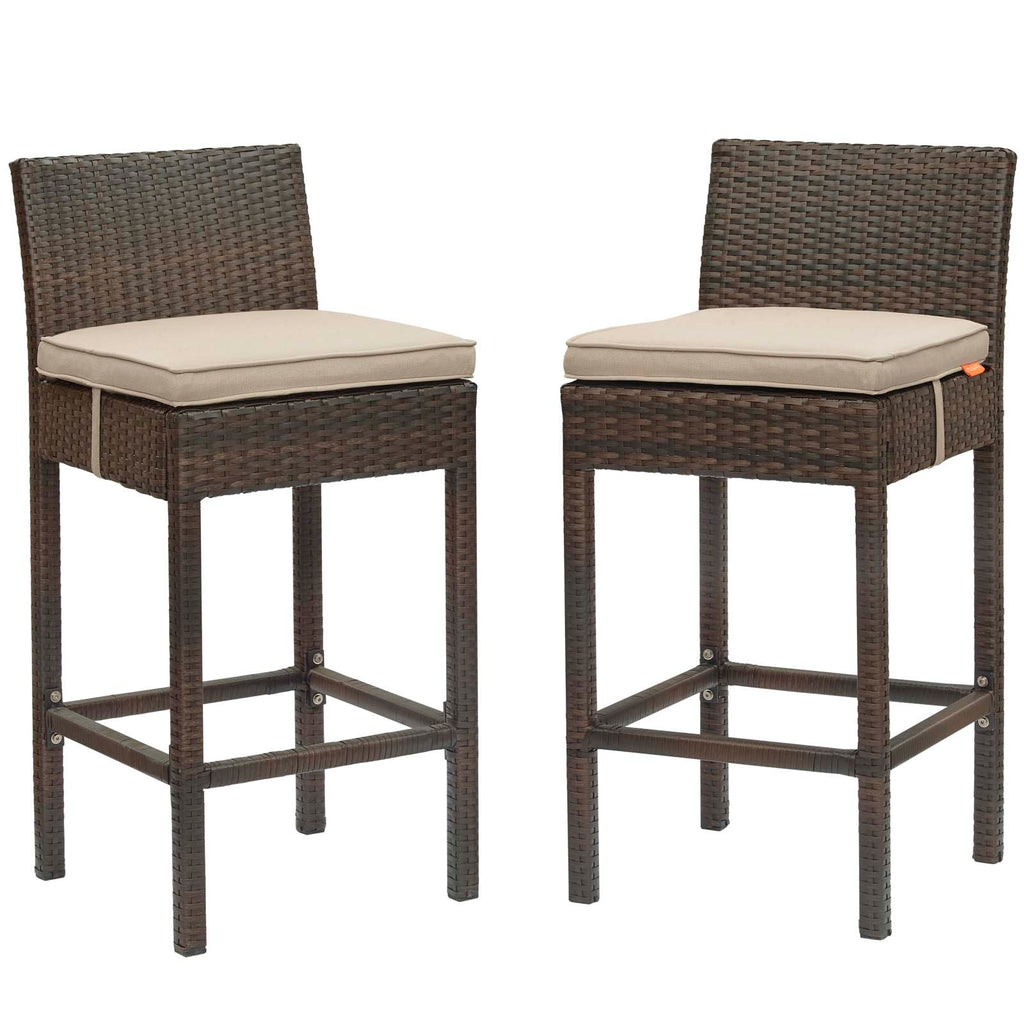 Conduit Bar Stool Outdoor Patio Wicker Rattan Set of 2 in Brown Beige