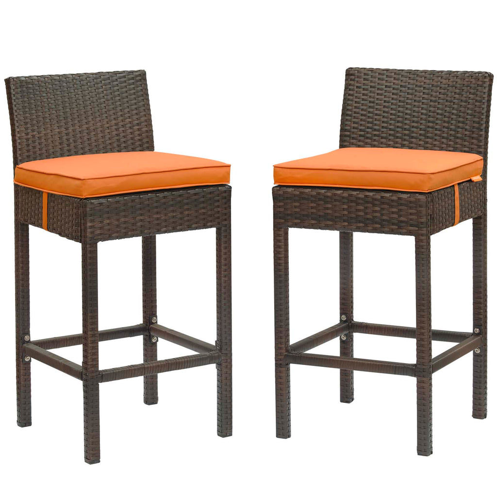 Conduit Bar Stool Outdoor Patio Wicker Rattan Set of 2 in Brown Orange