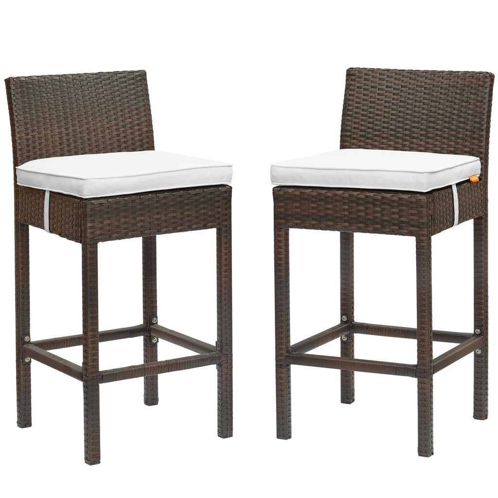 Conduit Bar Stool Outdoor Patio Wicker Rattan Set of 2 in Brown White
