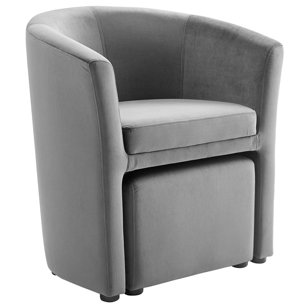 Divulge Performance Velvet Arm Chair and Ottoman Set in Gray