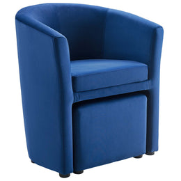 Divulge Performance Velvet Arm Chair and Ottoman Set in Navy