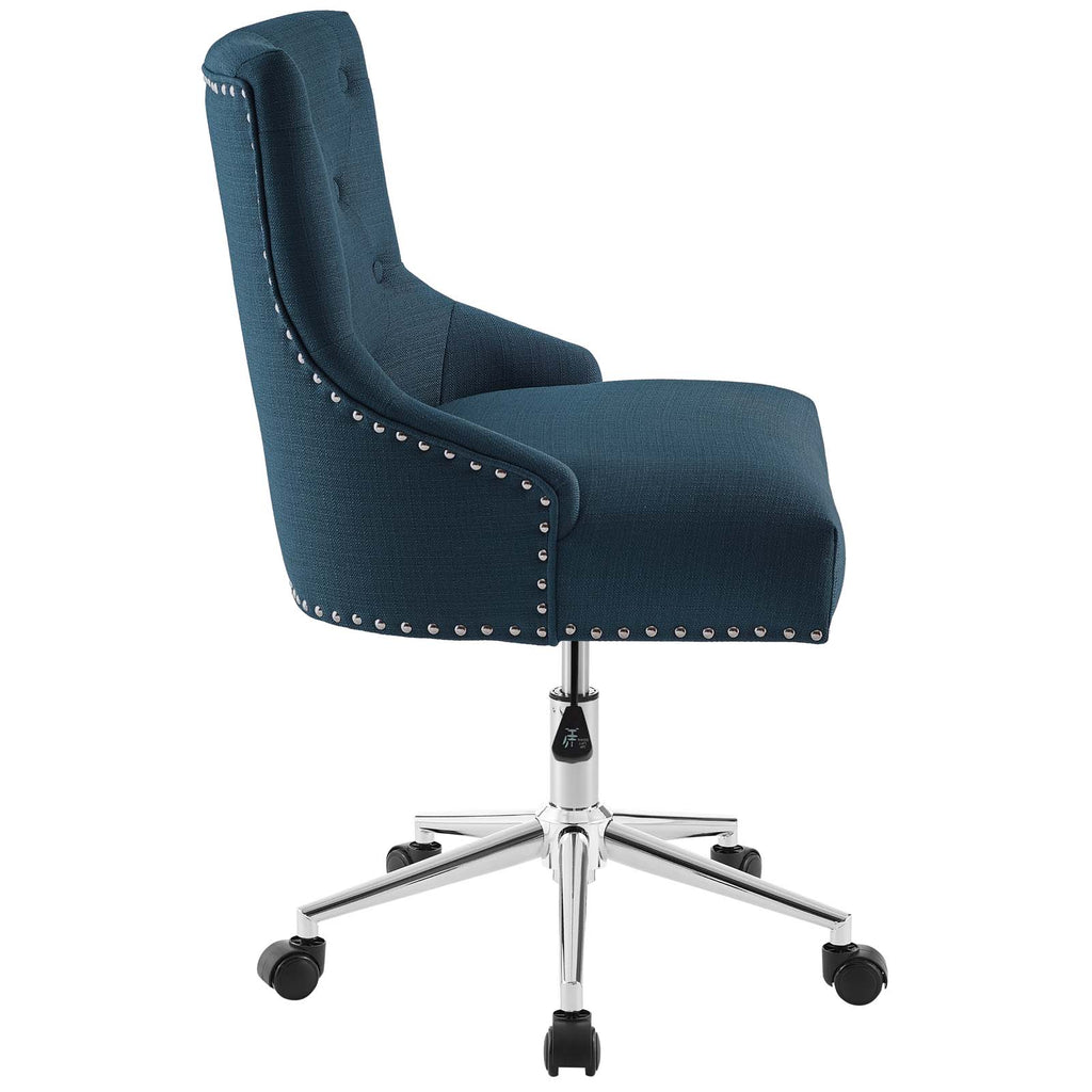 Regent Tufted Button Swivel Upholstered Fabric Office Chair in Azure