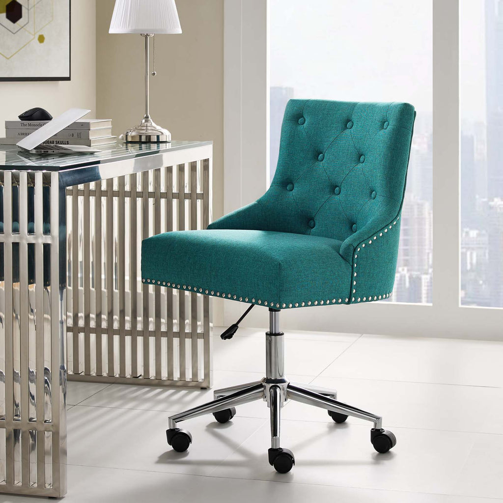 Regent Tufted Button Swivel Upholstered Fabric Office Chair in Teal