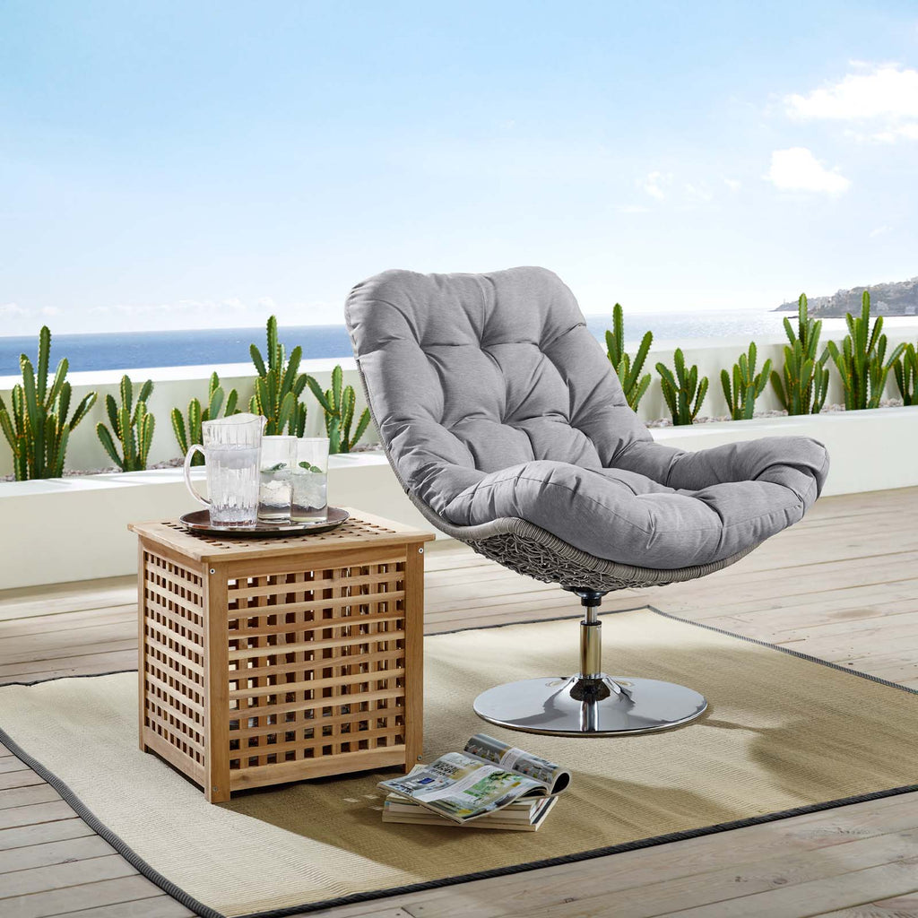 Brighton Wicker Rattan Outdoor Patio Swivel Lounge Chair in Light Gray Gray