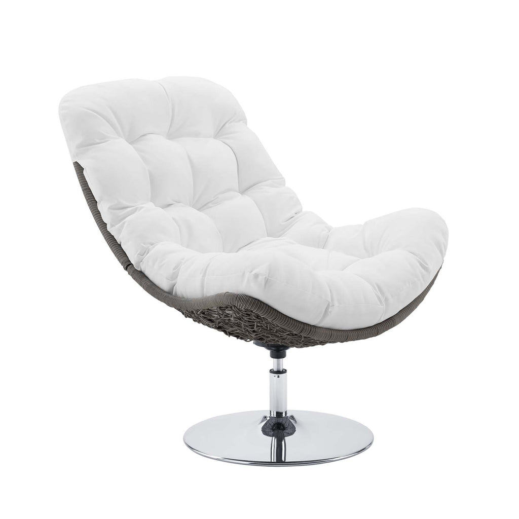 Brighton Wicker Rattan Outdoor Patio Swivel Lounge Chair in Light Gray White
