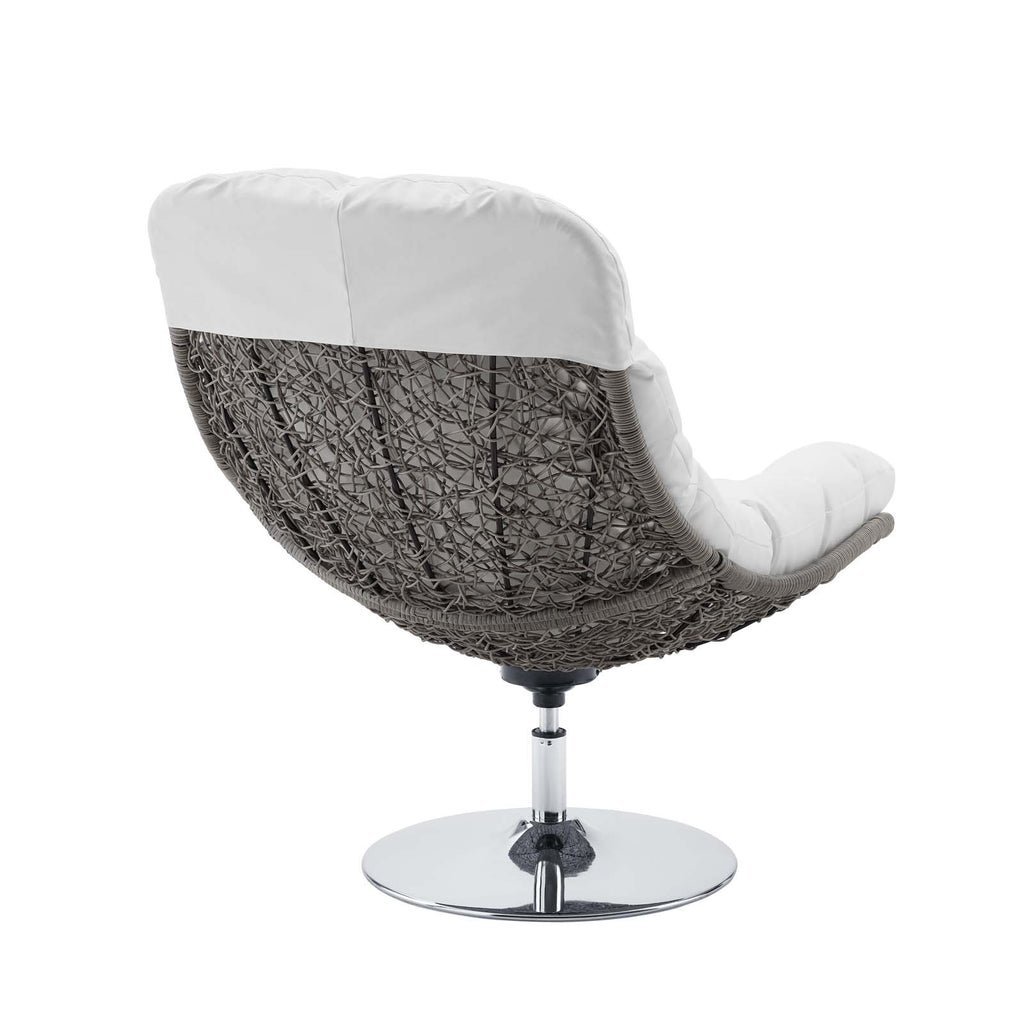 Brighton Wicker Rattan Outdoor Patio Swivel Lounge Chair in Light Gray White