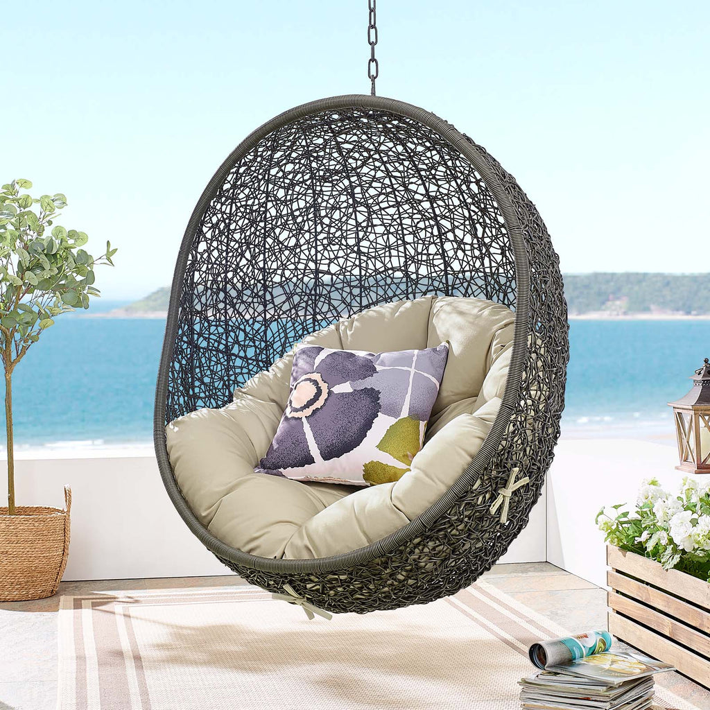 Hide Sunbrella Fabric Swing Outdoor Patio Lounge Chair Without Stand in Gray Beige