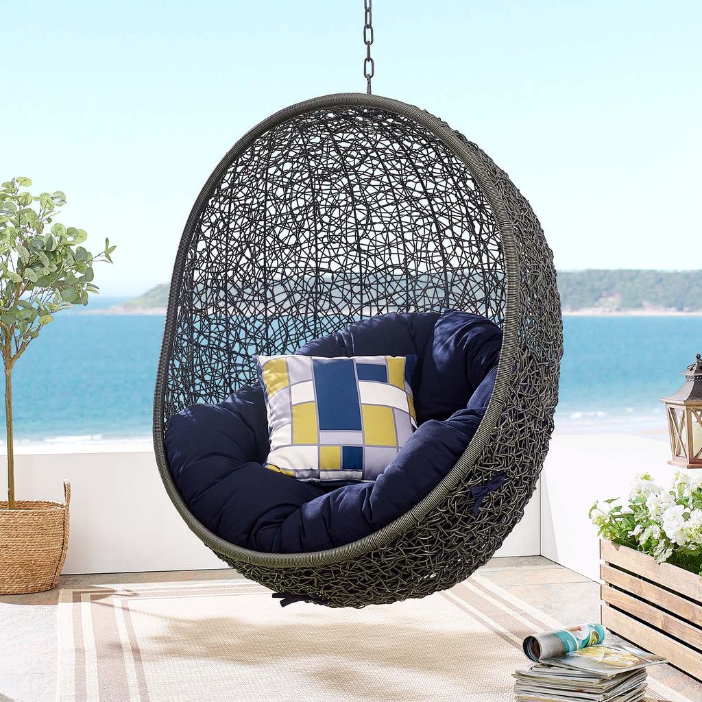 Hide Sunbrella Fabric Swing Outdoor Patio Lounge Chair Without Stand in Gray Navy