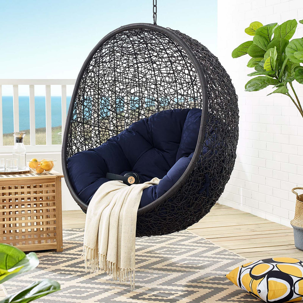Encase Sunbrella Fabric Swing Outdoor Patio Lounge Chair Without Stand in Black Navy