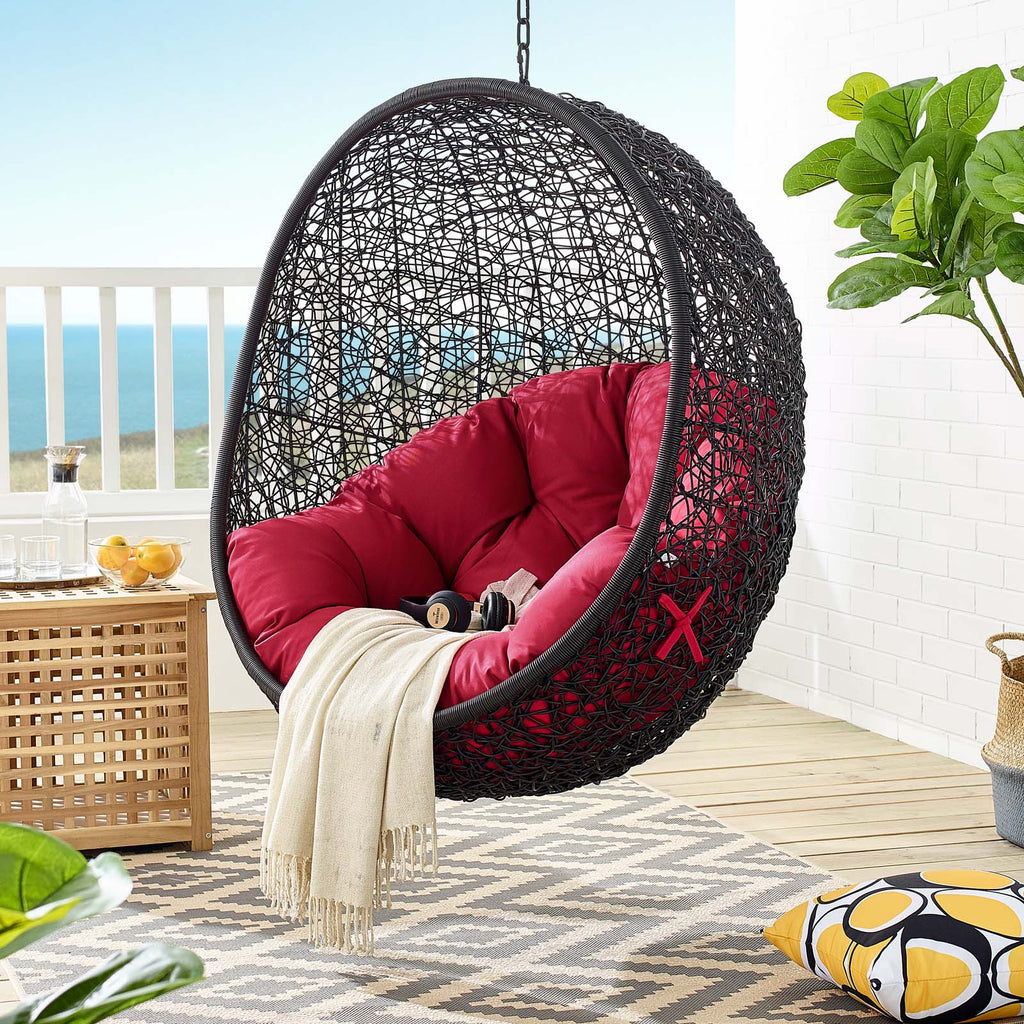 Encase Swing Outdoor Patio Lounge Chair Without Stand in Black Red