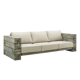 Manteo Rustic Coastal Outdoor Patio Sunbrella Sofa and Fire Pit Set