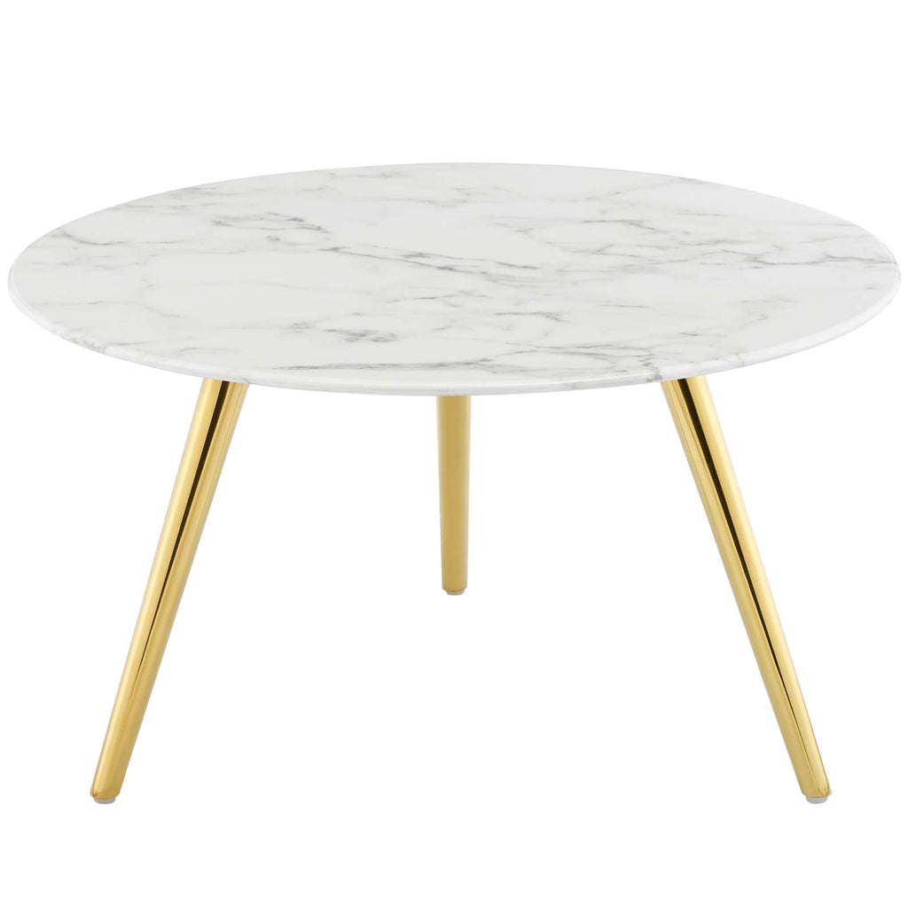 Lippa 28" Round Artificial Marble Coffee Table with Tripod Base in Gold White