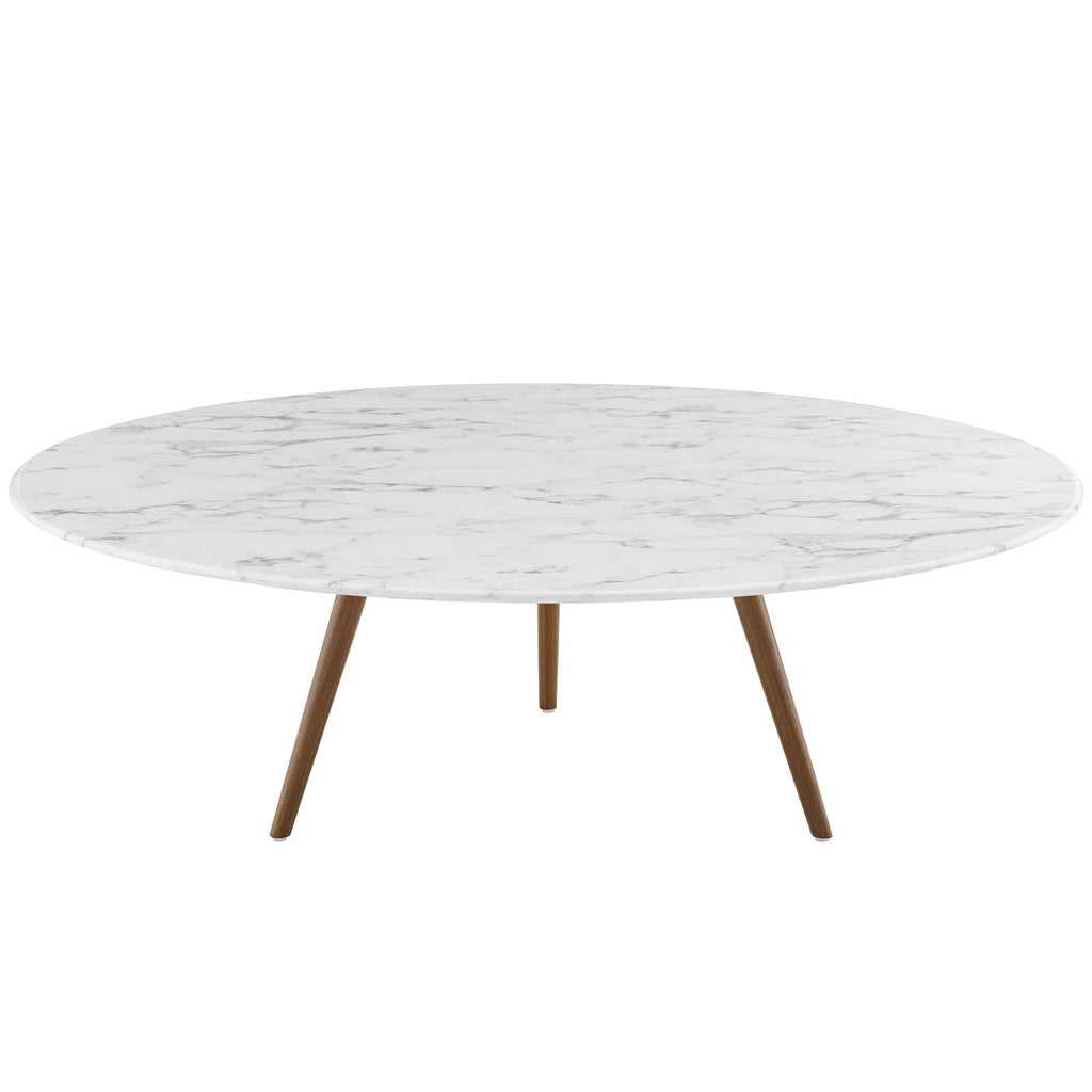 Lippa 47" Round Artificial Marble Coffee Table with Tripod Base in Walnut White