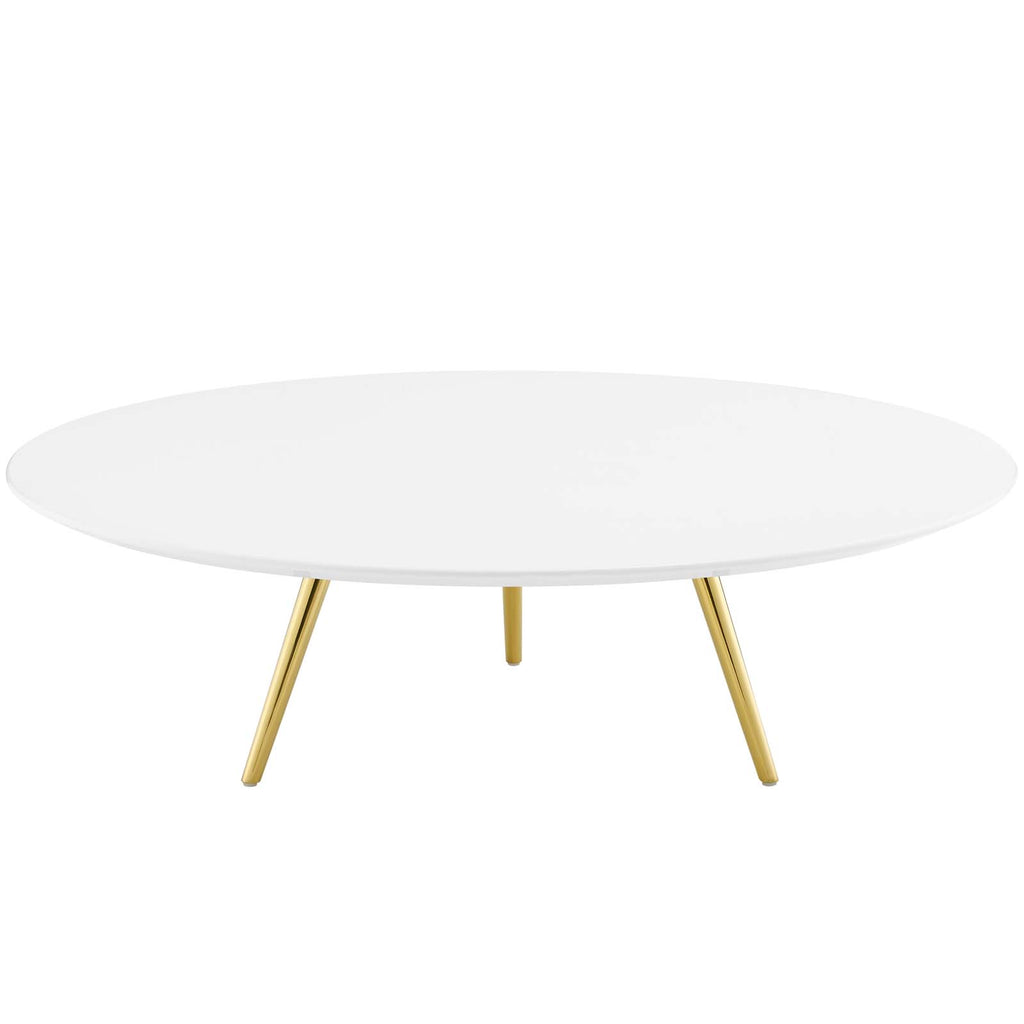 Lippa 47" Round Wood Top Coffee Table with Tripod Base in Gold White