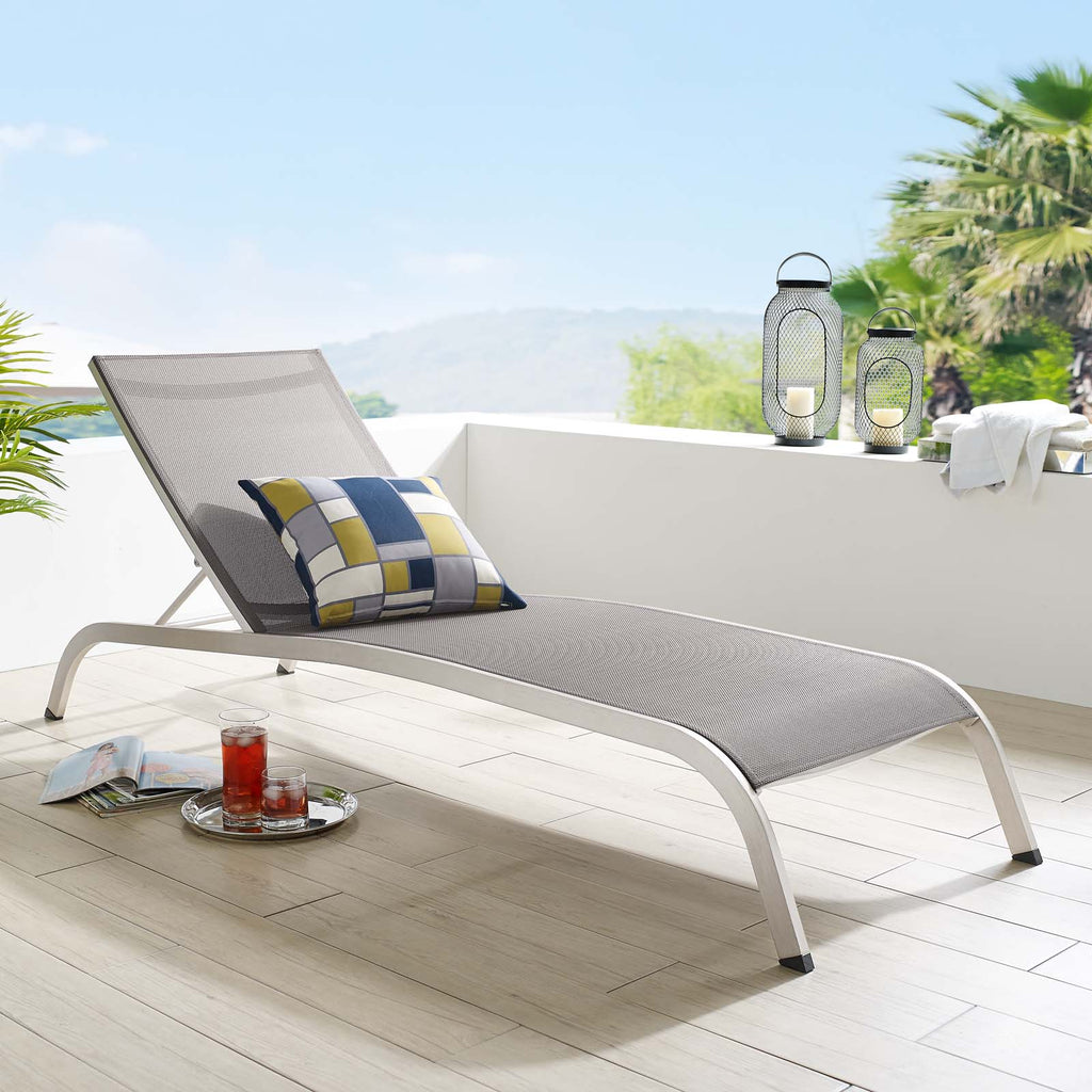 Savannah Mesh Chaise Outdoor Patio Aluminum Lounge Chair in Gray