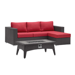 Convene 3 Piece Set Outdoor Patio with Fire Pit in Espresso Red-3