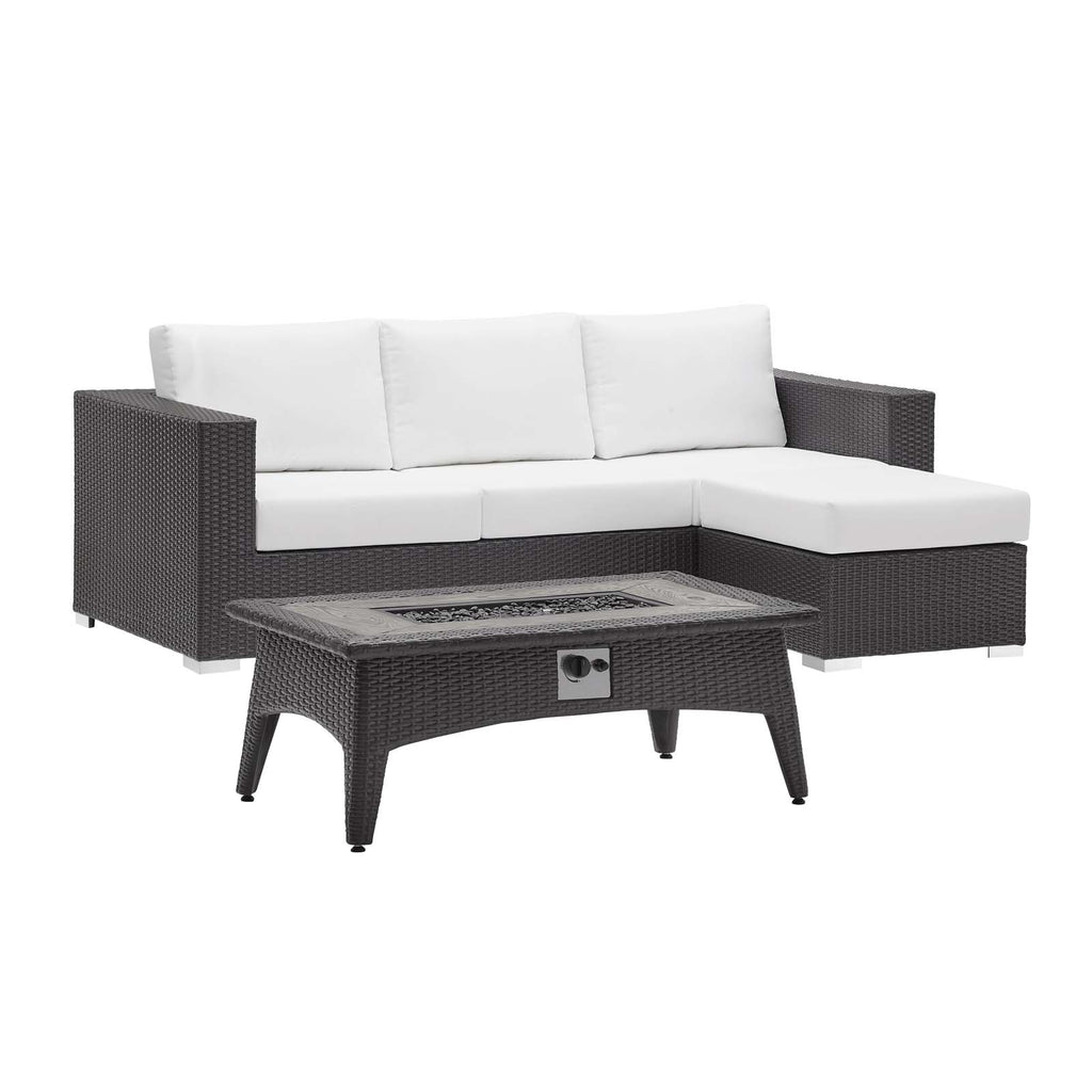 Convene 3 Piece Set Outdoor Patio with Fire Pit in Espresso White-3