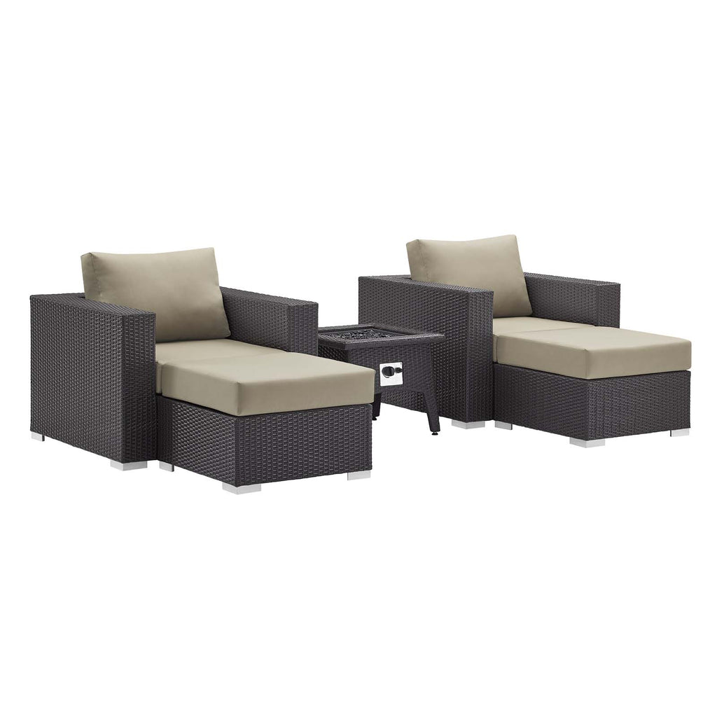 Convene 5 Piece Set Outdoor Patio with Fire Pit in Espresso Beige-2