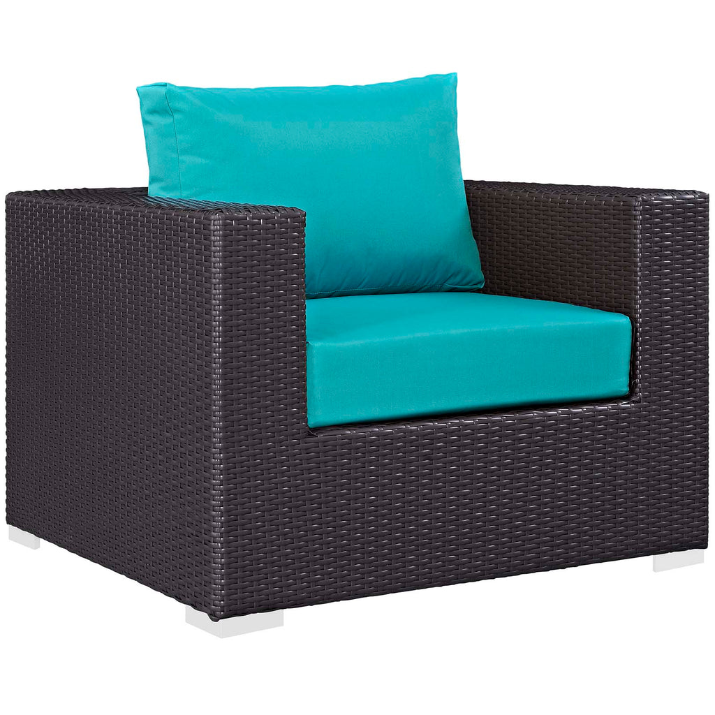 Convene 5 Piece Set Outdoor Patio with Fire Pit in Espresso Turquois