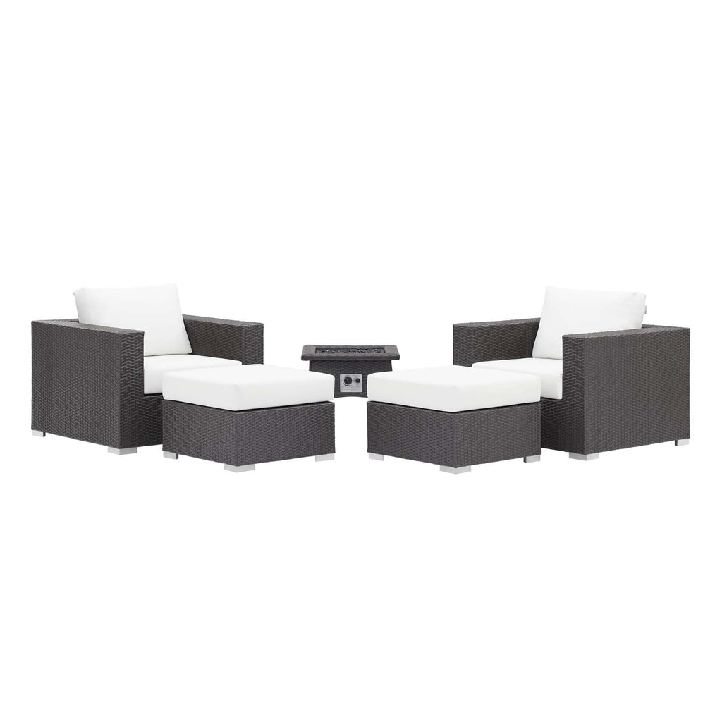 Convene 5 Piece Set Outdoor Patio with Fire Pit in Espresso White-2