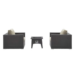 Convene 3 Piece Set Outdoor Patio with Fire Pit in Espresso Beige-2