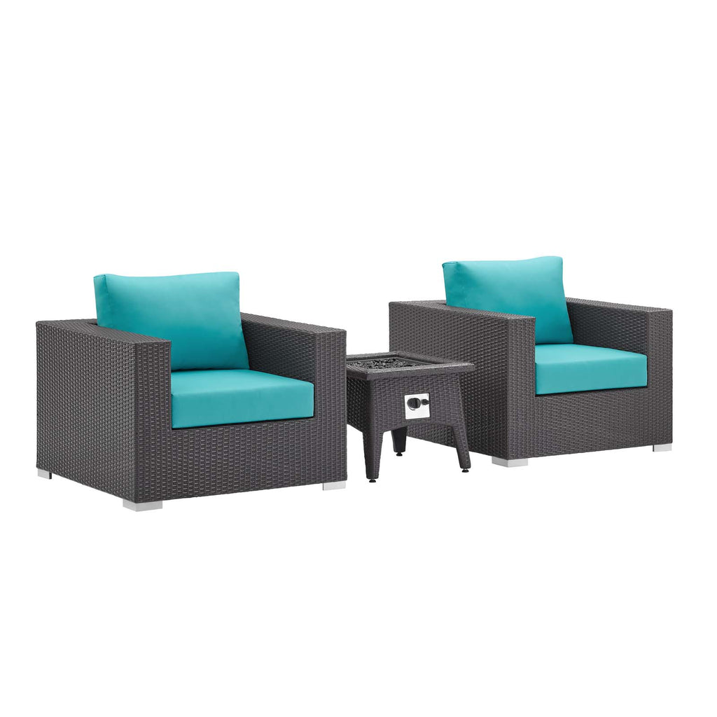 Convene 3 Piece Set Outdoor Patio with Fire Pit in Espresso Turquois