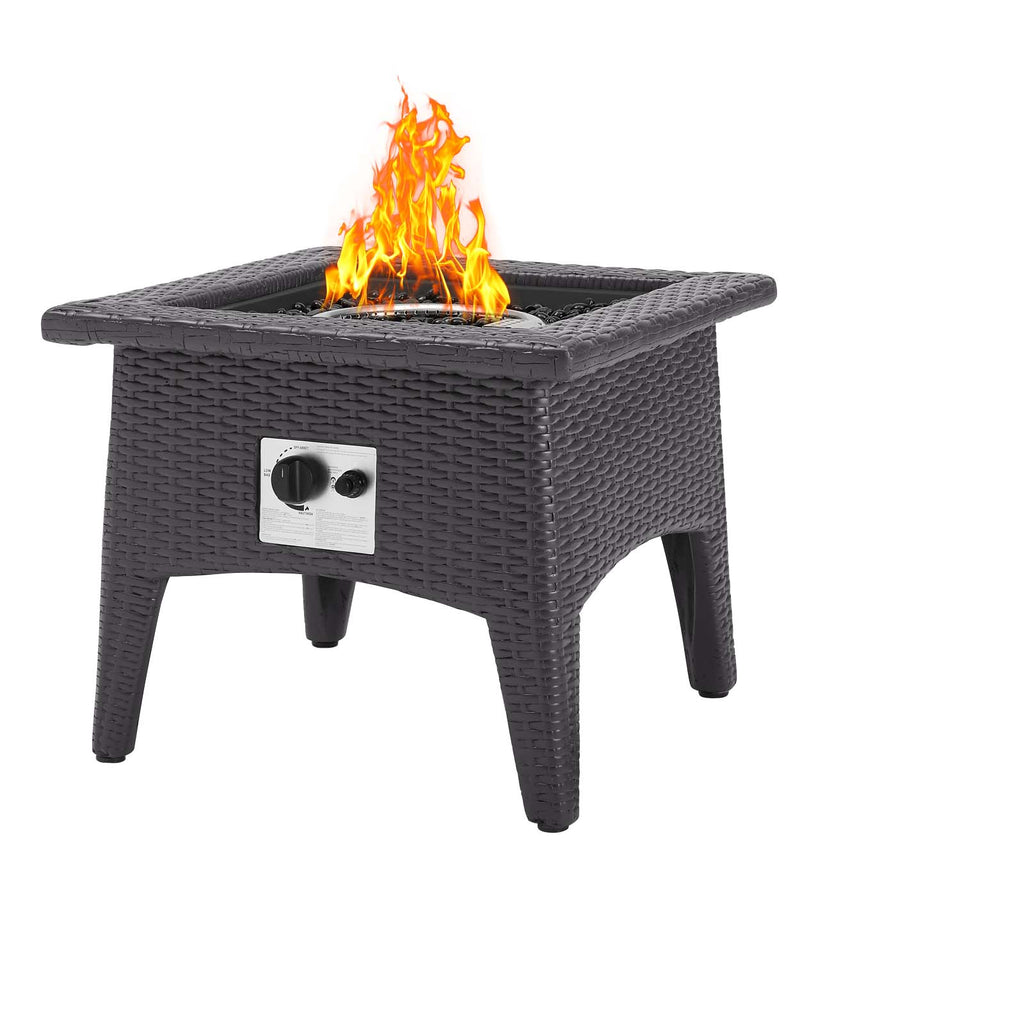 Convene 3 Piece Set Outdoor Patio with Fire Pit in Espresso Turquois