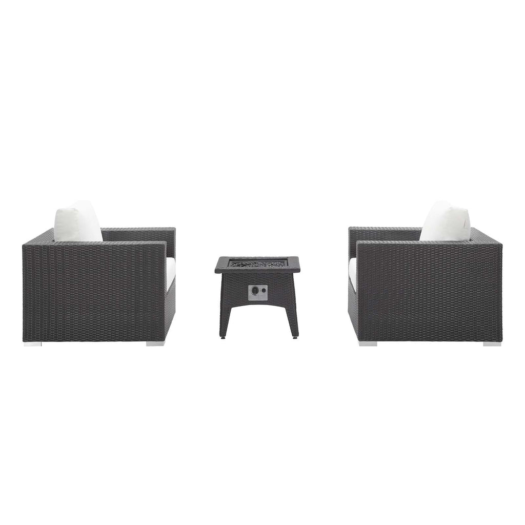 Convene 3 Piece Set Outdoor Patio with Fire Pit in Espresso White-2