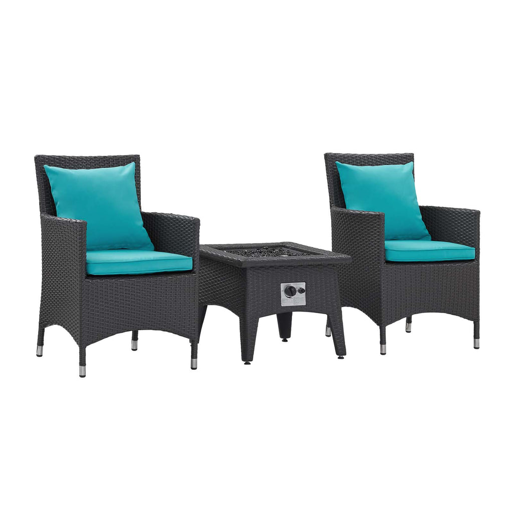 Convene 3 Piece Set Outdoor Patio with Fire Pit in Espresso Turquoise-1