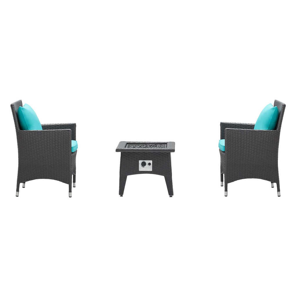 Convene 3 Piece Set Outdoor Patio with Fire Pit in Espresso Turquoise-1