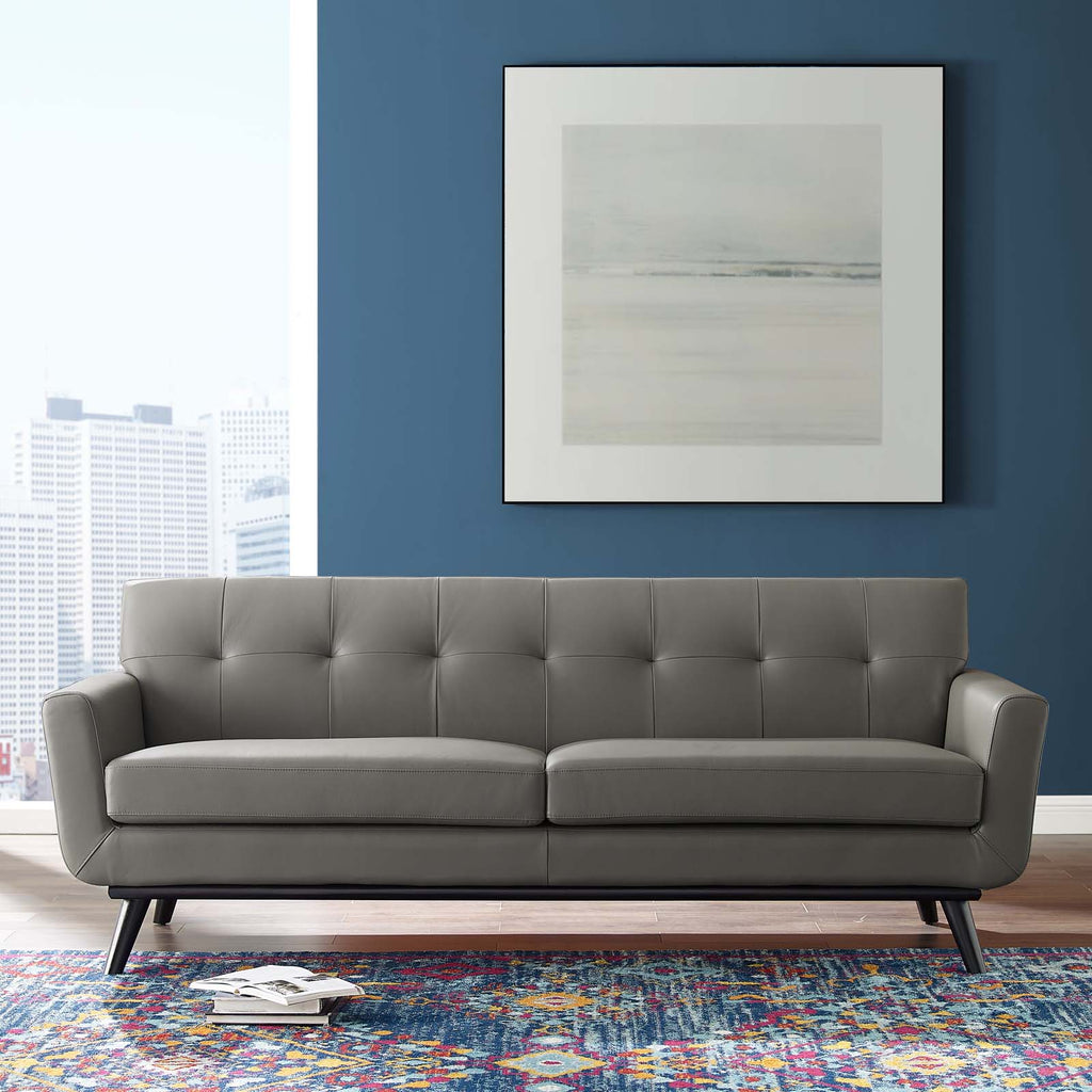 Engage Top-Grain Leather Living Room Lounge Sofa in Gray