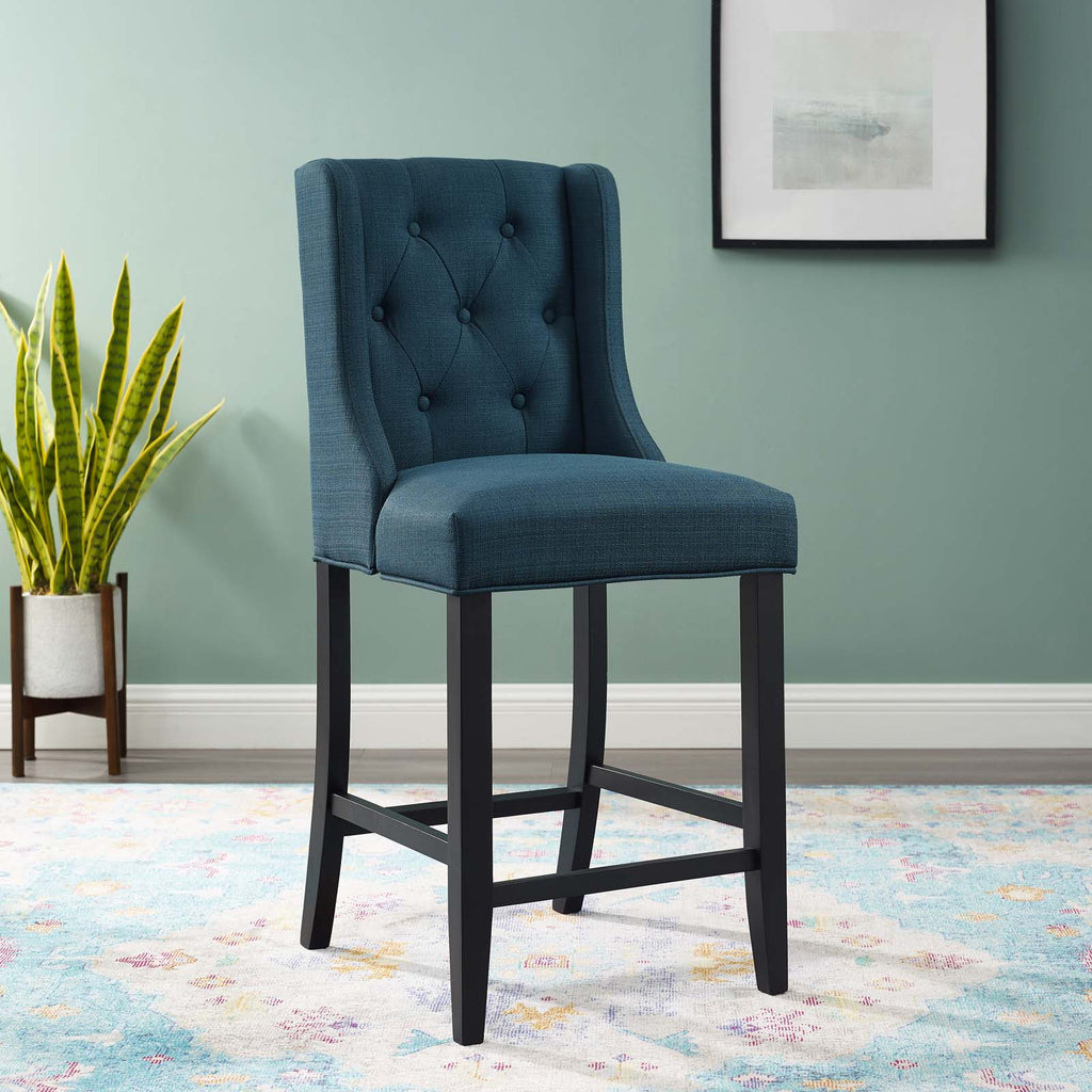 Baronet Tufted Button Upholstered Fabric Counter Stool in Azure