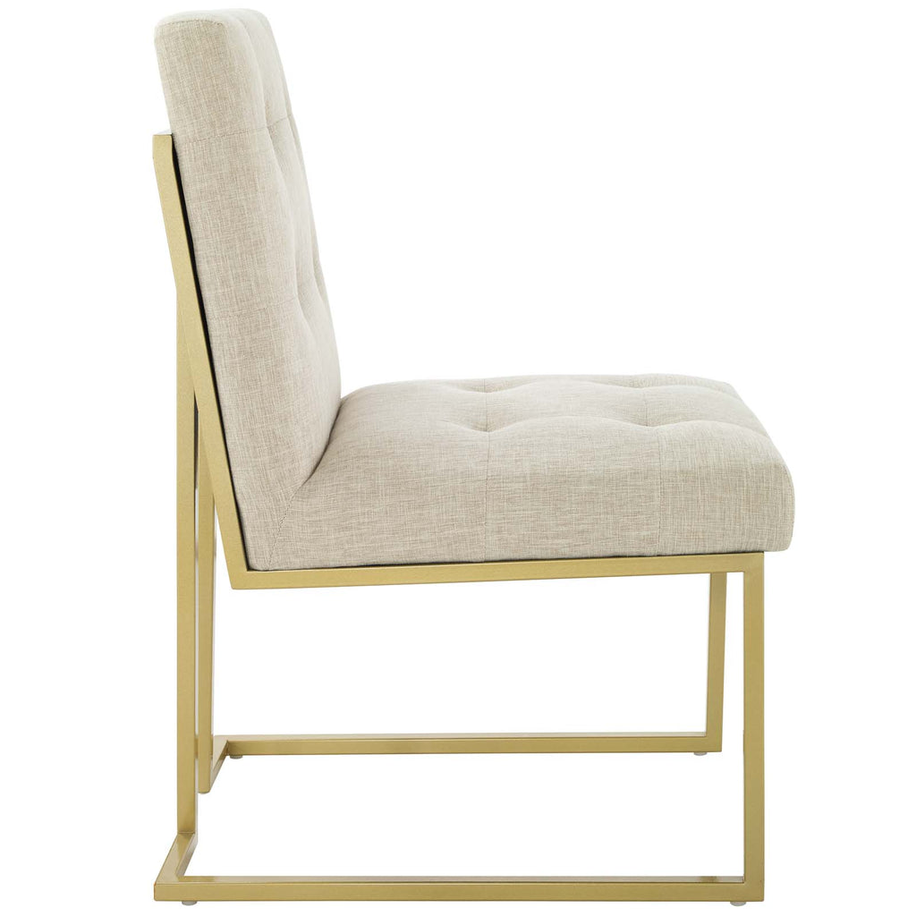 Privy Gold Stainless Steel Upholstered Fabric Dining Accent Chair in Gold Beige