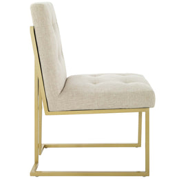 Privy Gold Stainless Steel Upholstered Fabric Dining Accent Chair in Gold Beige