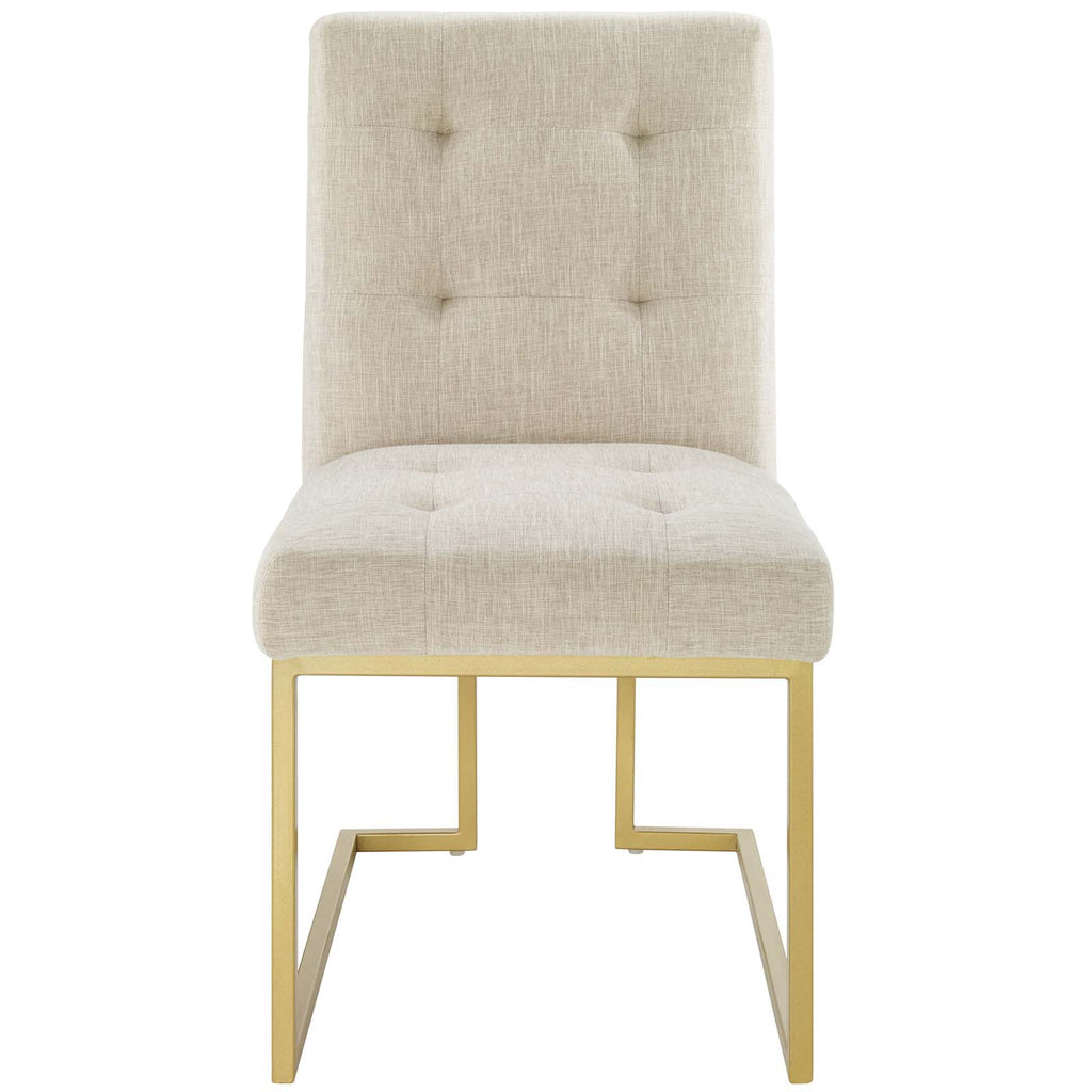 Privy Gold Stainless Steel Upholstered Fabric Dining Accent Chair in Gold Beige