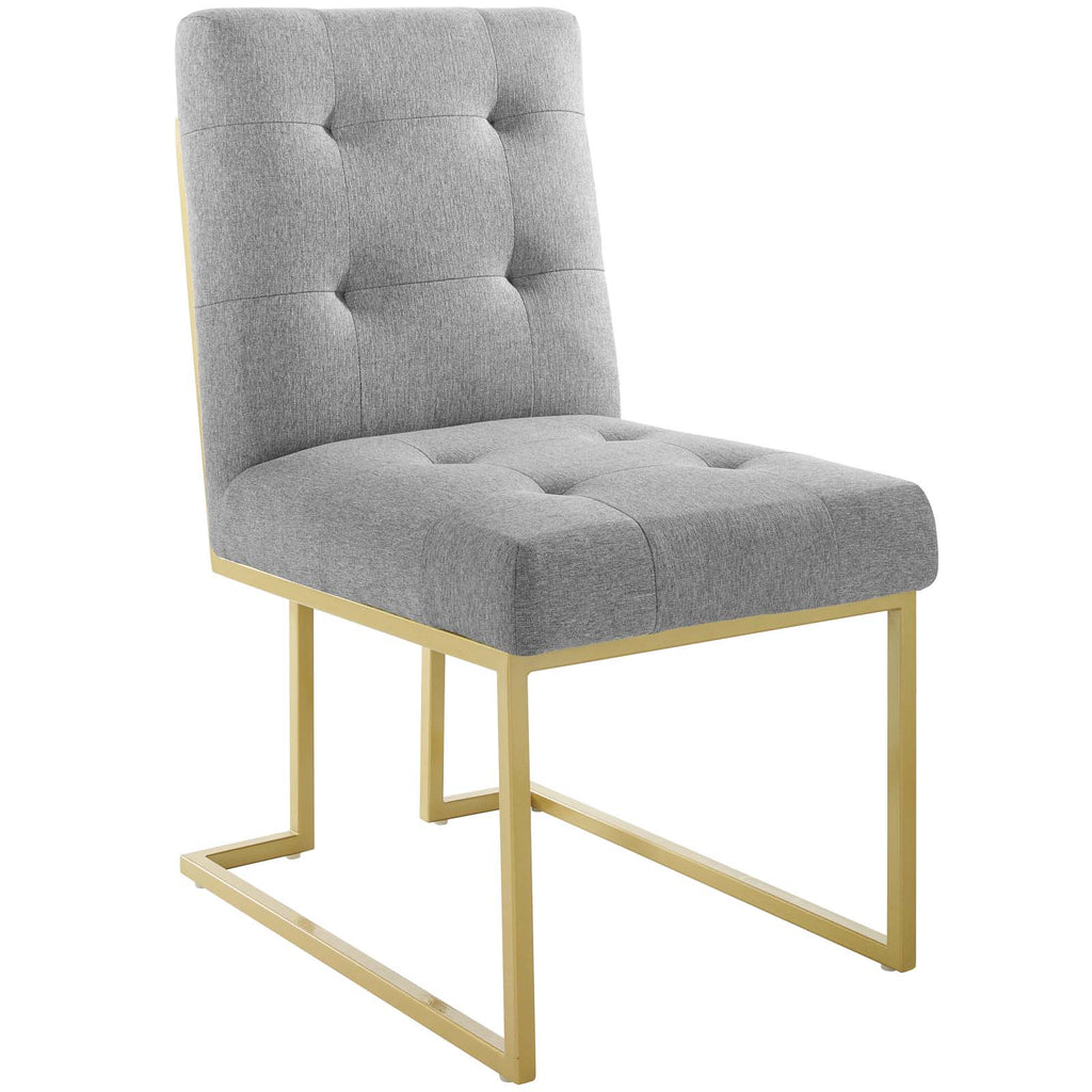 Privy Gold Stainless Steel Upholstered Fabric Dining Accent Chair in Gold Light Gray