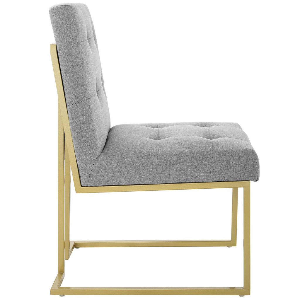 Privy Gold Stainless Steel Upholstered Fabric Dining Accent Chair in Gold Light Gray