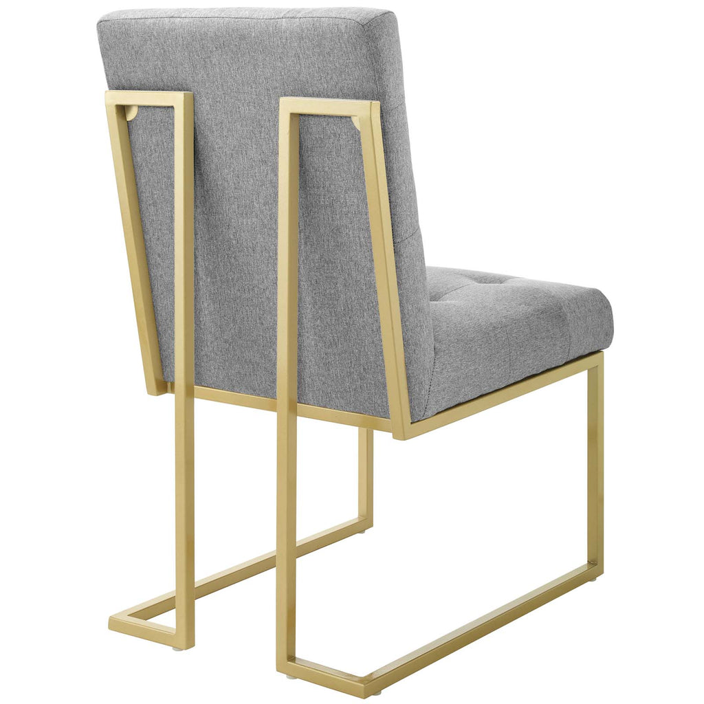 Privy Gold Stainless Steel Upholstered Fabric Dining Accent Chair in Gold Light Gray