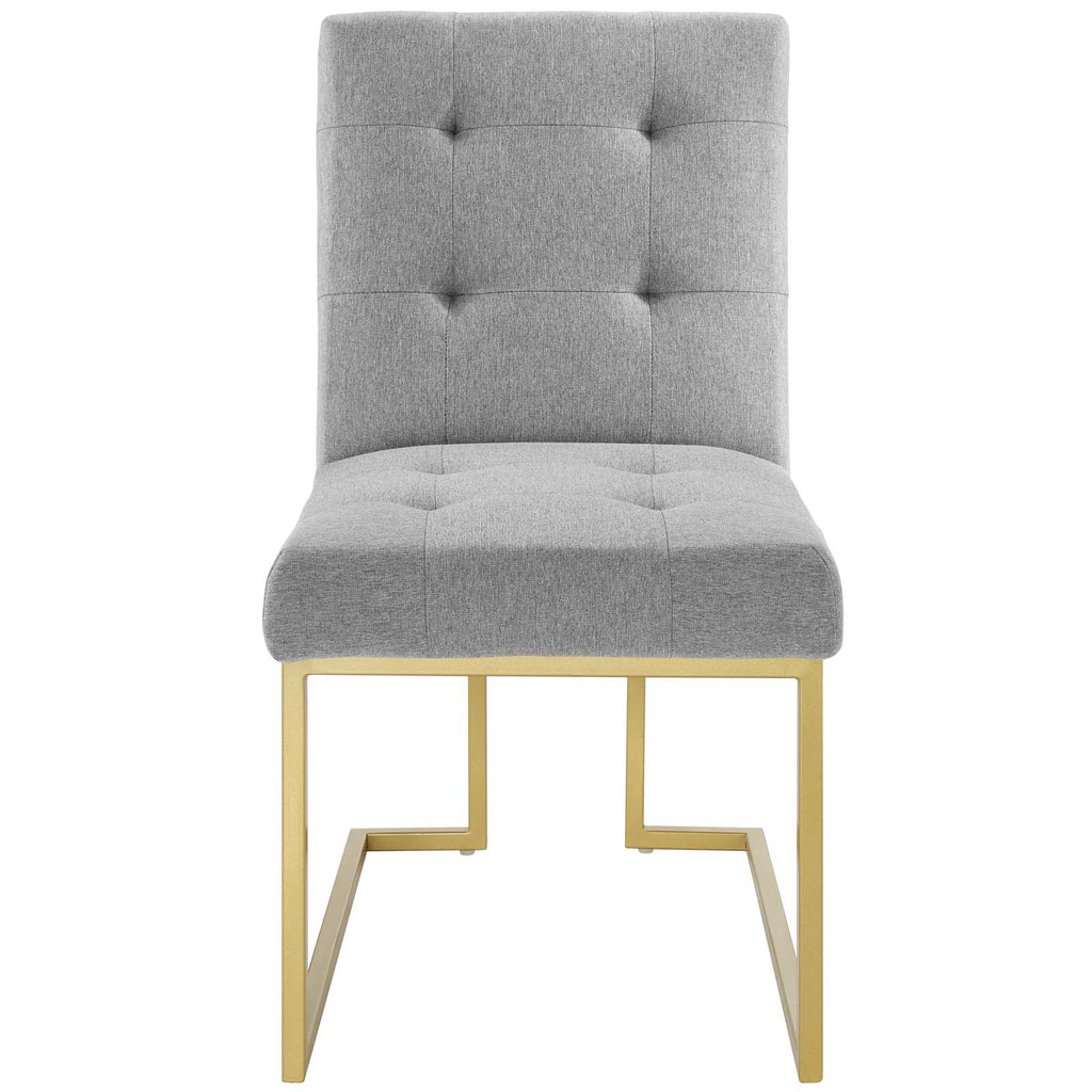 Privy Gold Stainless Steel Upholstered Fabric Dining Accent Chair in Gold Light Gray