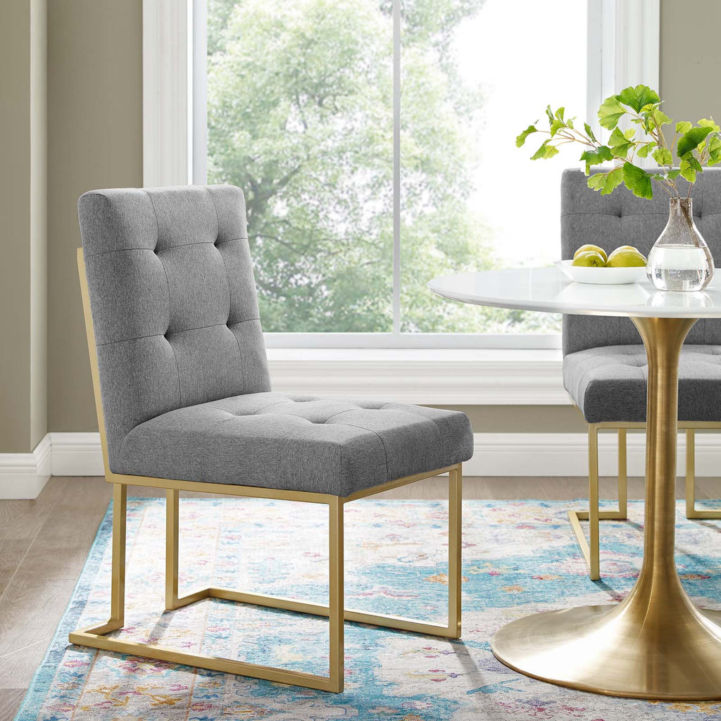 Privy Gold Stainless Steel Upholstered Fabric Dining Accent Chair in Gold Light Gray