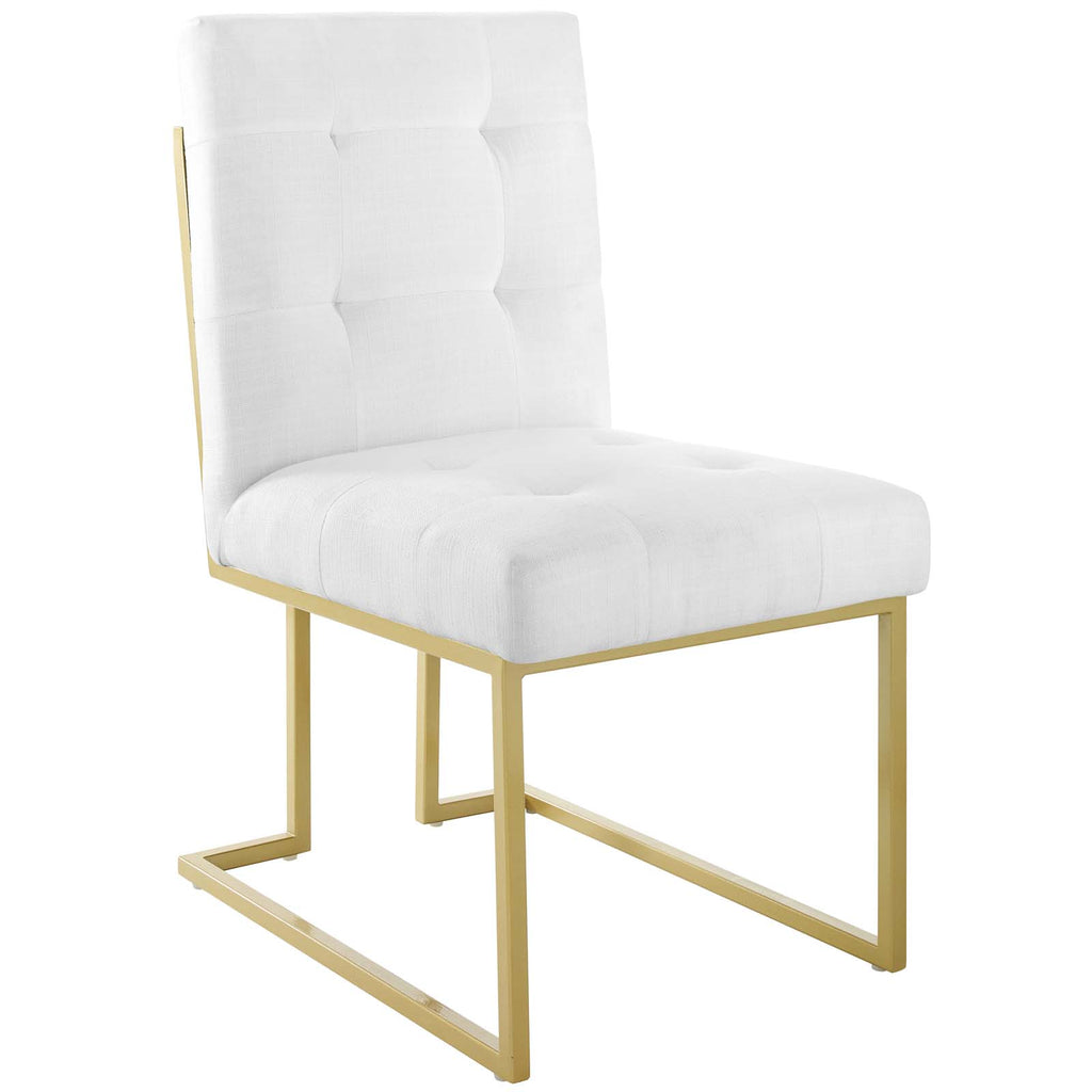 Privy Gold Stainless Steel Upholstered Fabric Dining Accent Chair in Gold White
