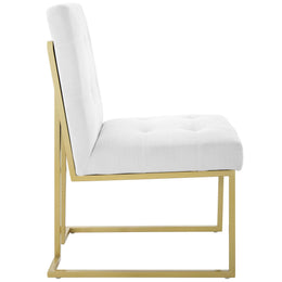 Privy Gold Stainless Steel Upholstered Fabric Dining Accent Chair in Gold White