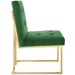 Privy Gold Stainless Steel Performance Velvet Dining Chair in Gold Emerald