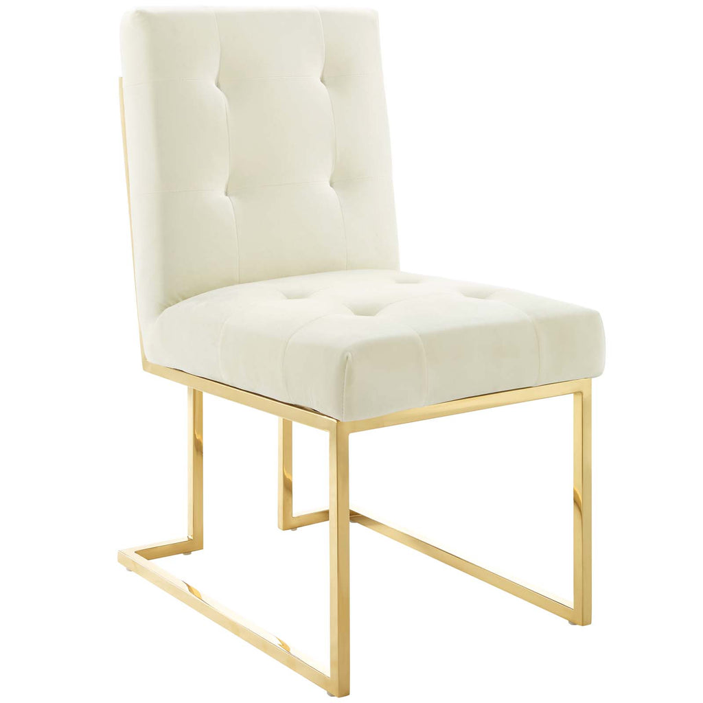 Privy Gold Stainless Steel Performance Velvet Dining Chair in Gold Ivory