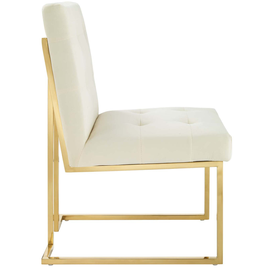 Privy Gold Stainless Steel Performance Velvet Dining Chair in Gold Ivory